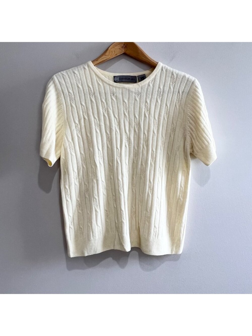 Chandler Hill Acrylic Sweater Womens L Buttery Yellow Short Sleeve Cottagecore 9